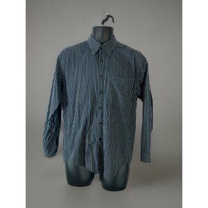 Men Bowling Brand Shirt Blue stripe down Long Sleeve Casual Dress Shirt Size med